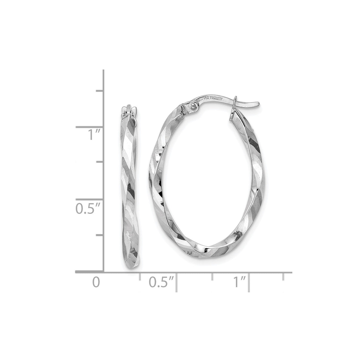 14k White Gold Twisted Hoop Earrings with Diamond-Cut Texture and High-Polish Finish