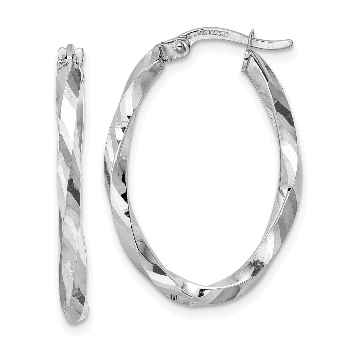 14k White Gold Twisted Hoop Earrings with Diamond-Cut Texture and High-Polish Finish