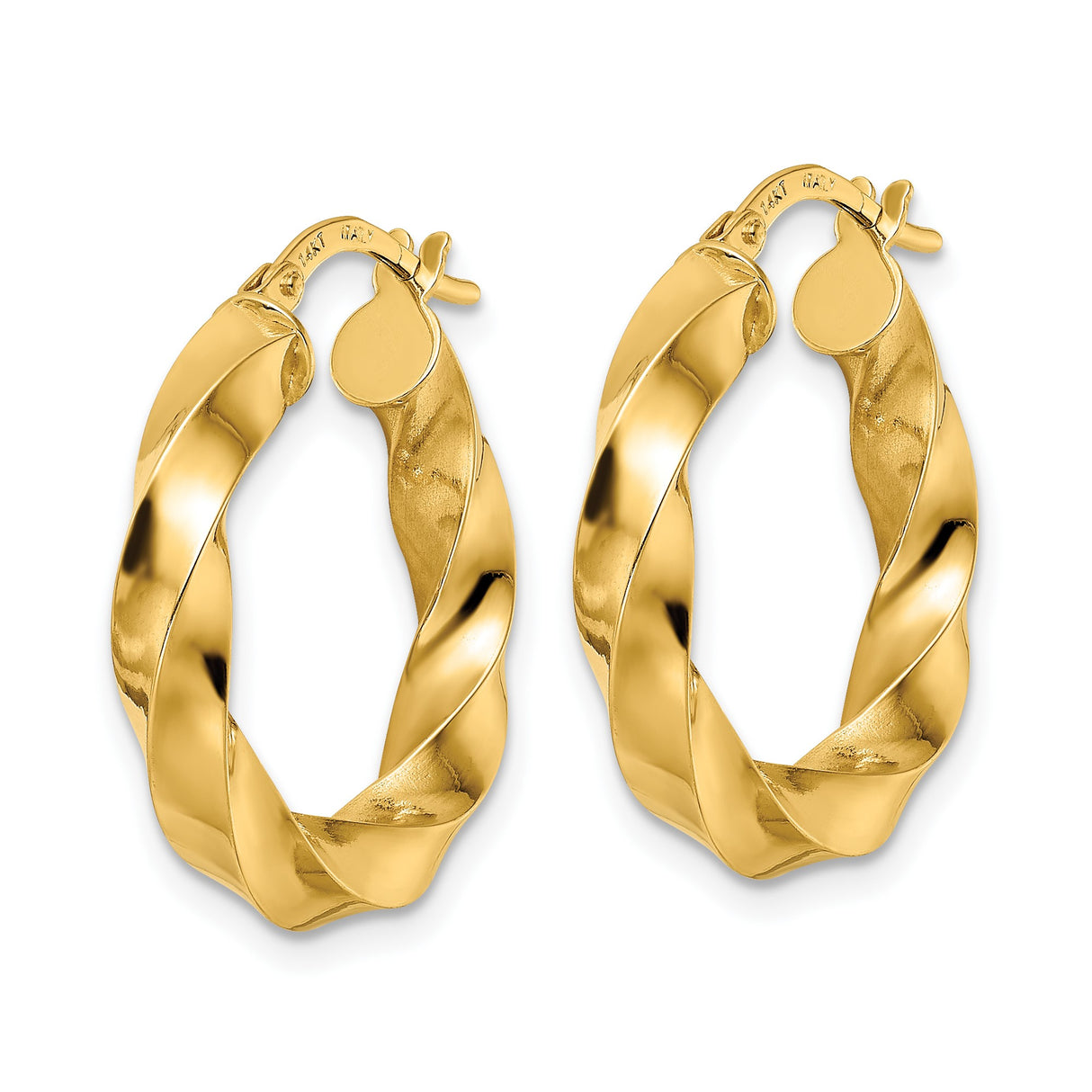 14k Yellow Gold Hoop Earrings, Twisted Bold Sculptural Design, Medium Size for Women
