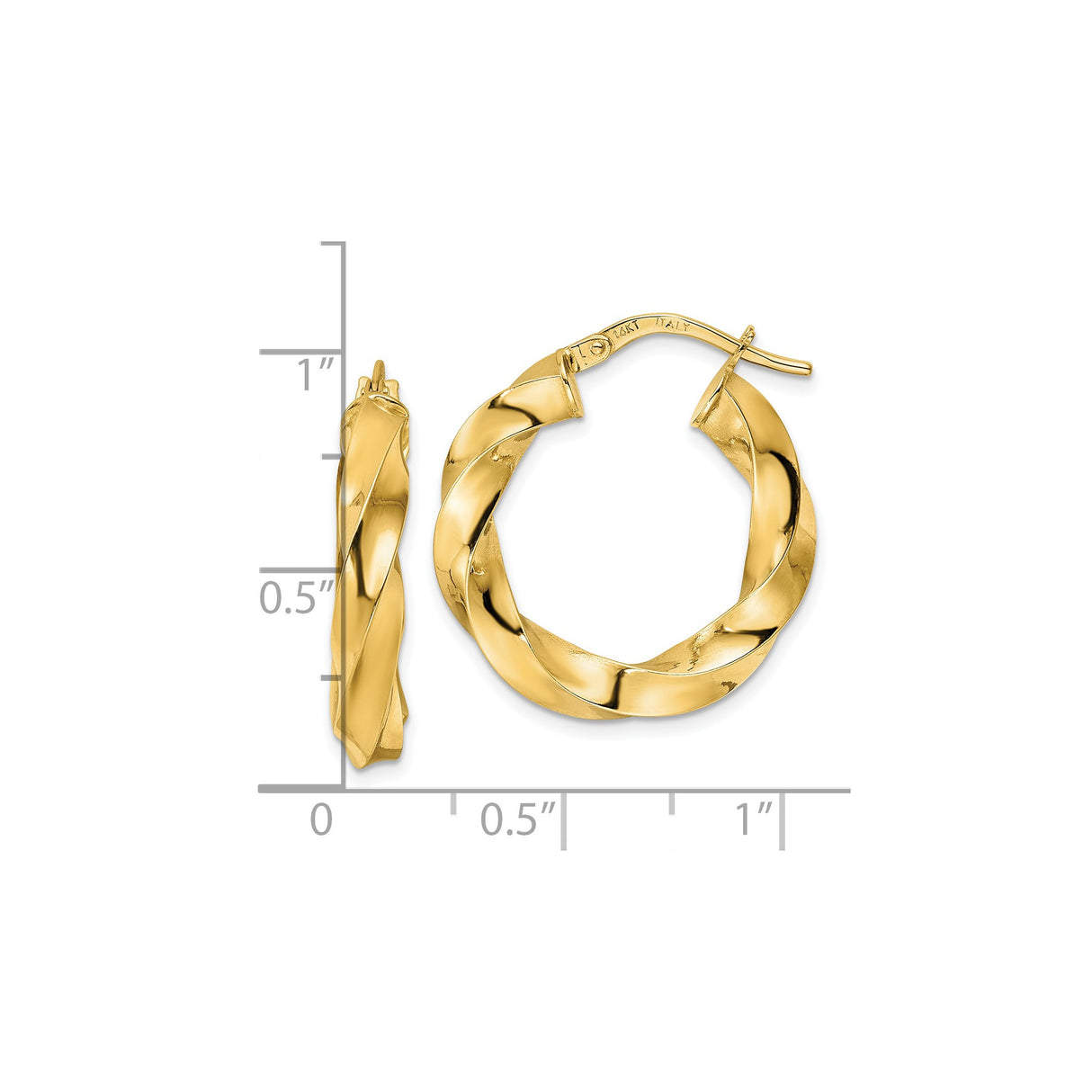 14k Yellow Gold Hoop Earrings, Twisted Bold Sculptural Design, Medium Size for Women
