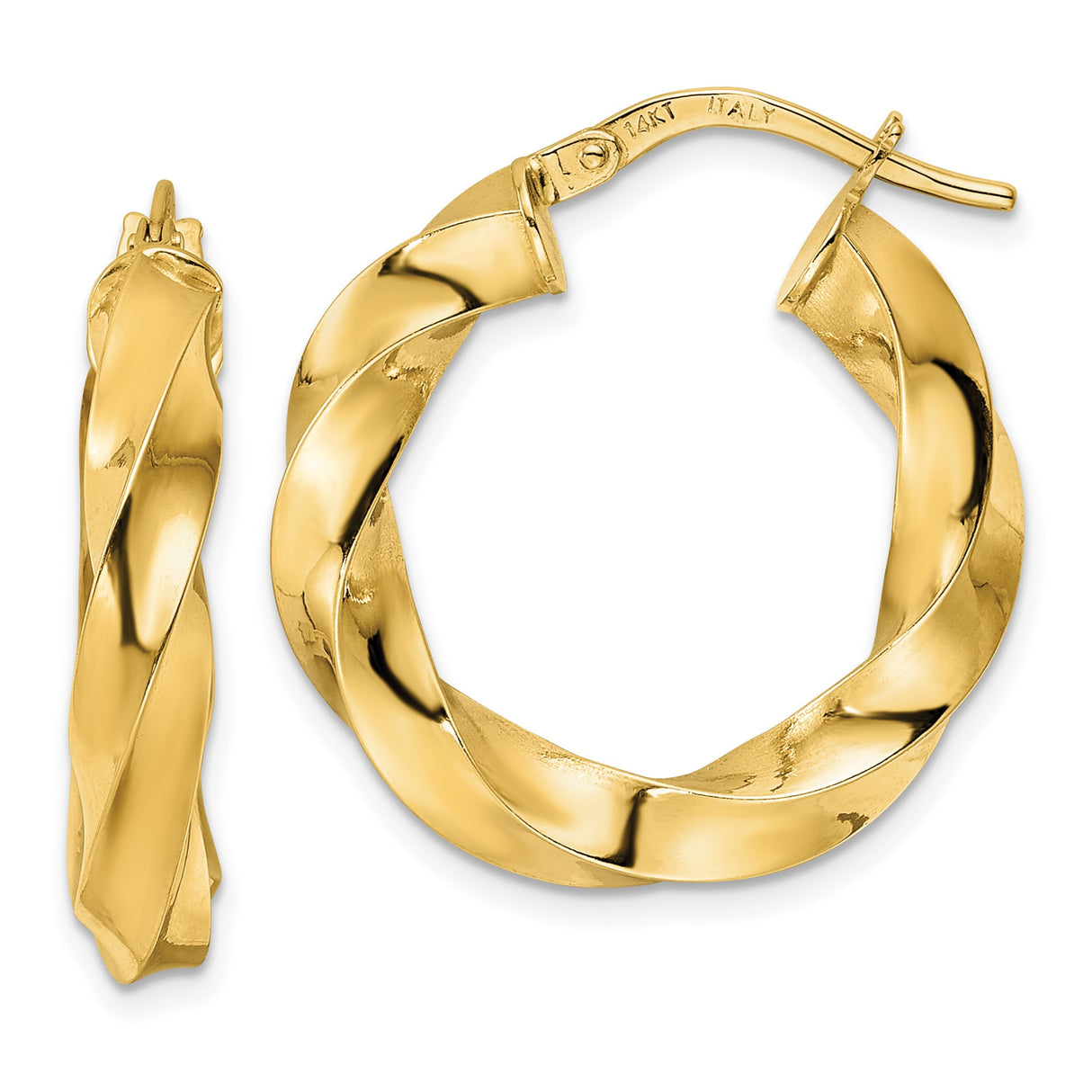 14k Yellow Gold Hoop Earrings, Twisted Bold Sculptural Design, Medium Size for Women