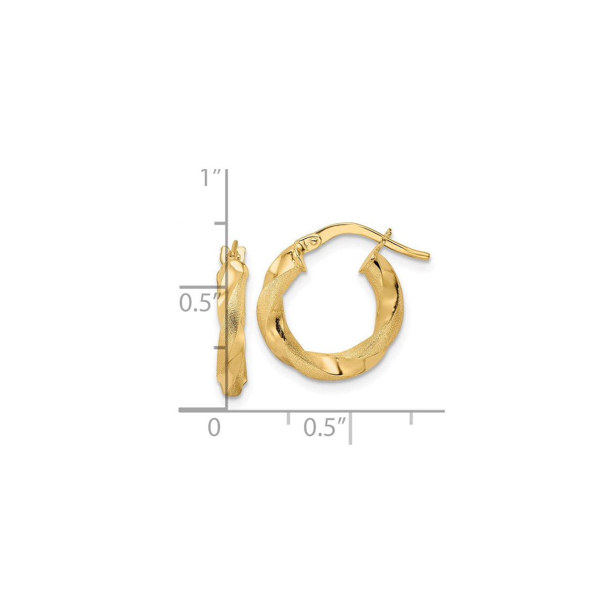 14k Yellow Gold Twisted Hoop Earrings with Textured and Polished Finish