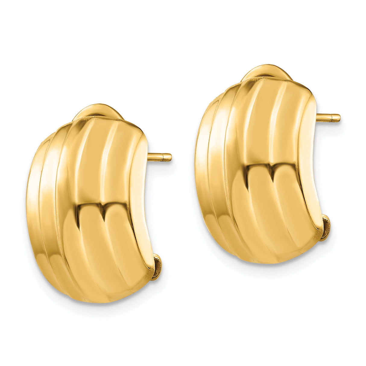 14k Yellow Gold Clip-On Earrings with Bold Ridged Dome Design and Polished Finish
