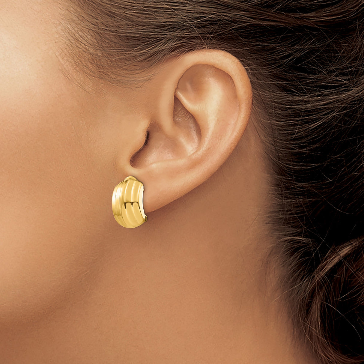 14k Yellow Gold Clip-On Earrings with Bold Ridged Dome Design and Polished Finish