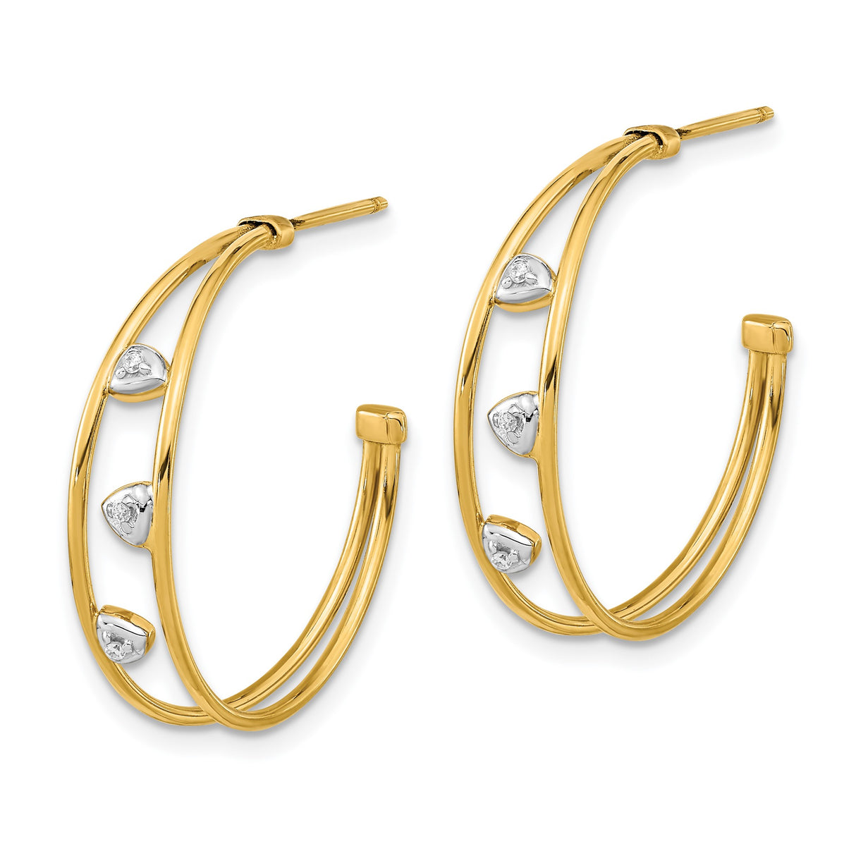 14k Yellow Gold Hoop Earrings with Cubic Zirconia, Split Double Hoop and Teardrop Design