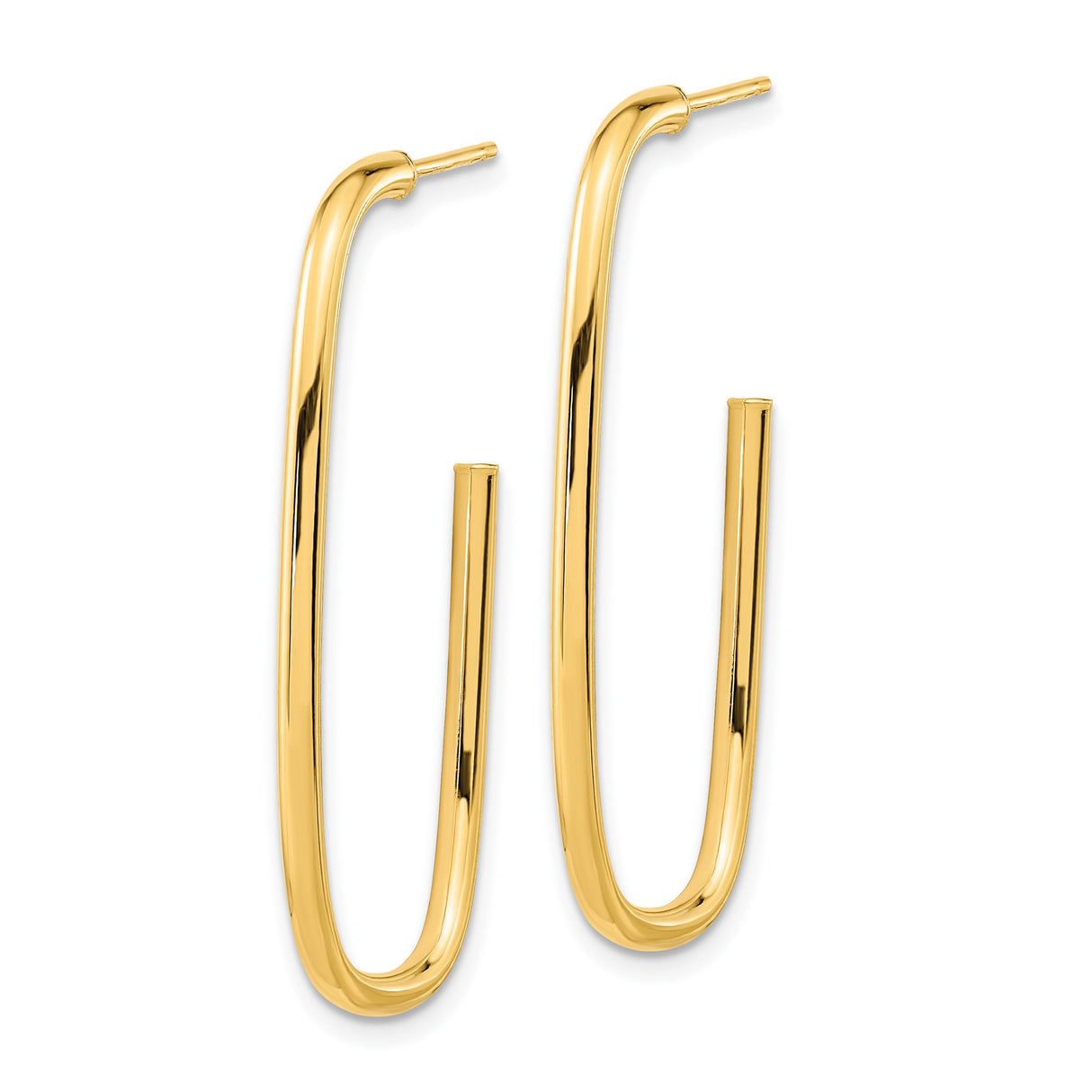 14k Yellow Gold Hoop Earrings, Elongated Oval, High Polish, Lightweight Modern Design for Women