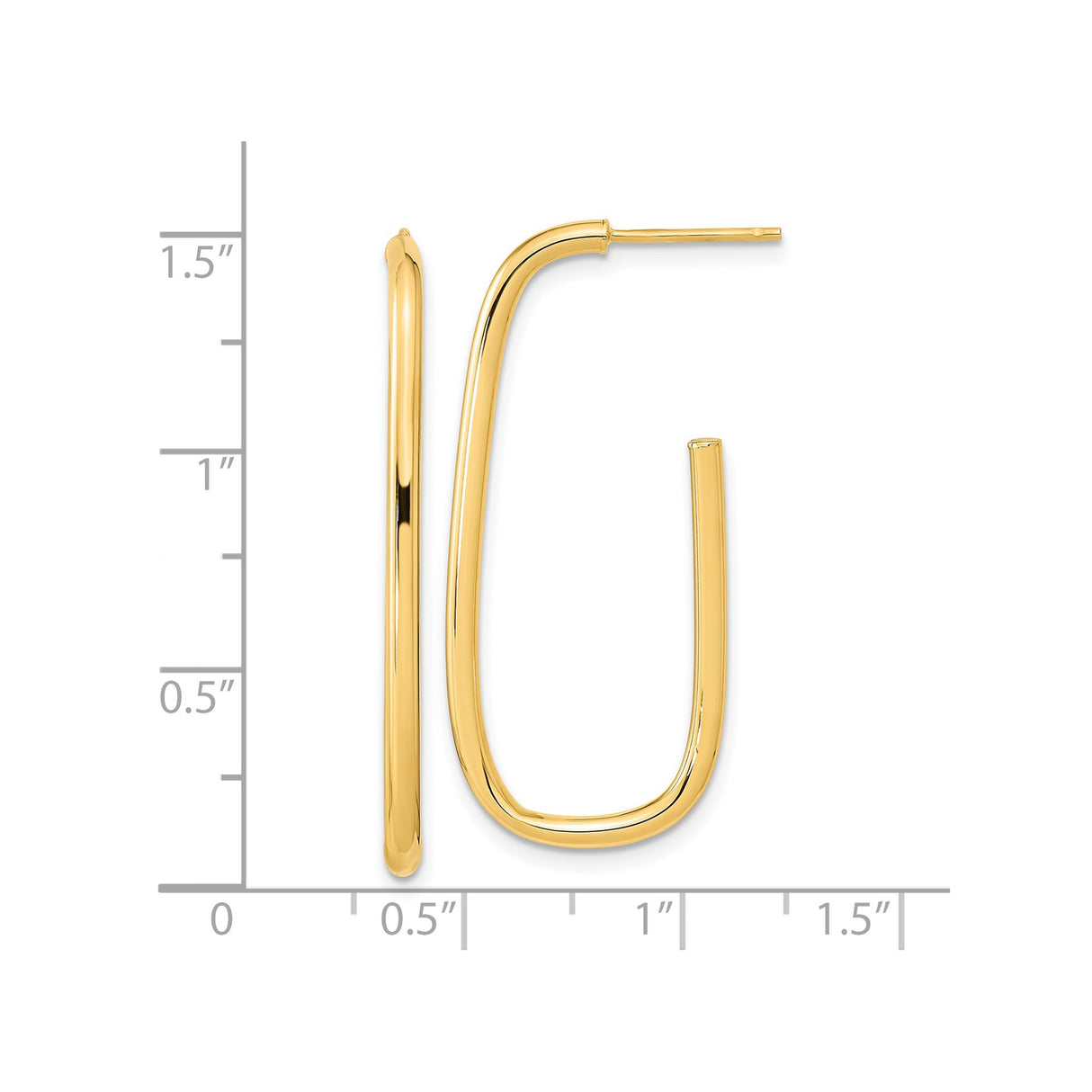 14k Yellow Gold Hoop Earrings, Elongated Oval, High Polish, Lightweight Modern Design for Women