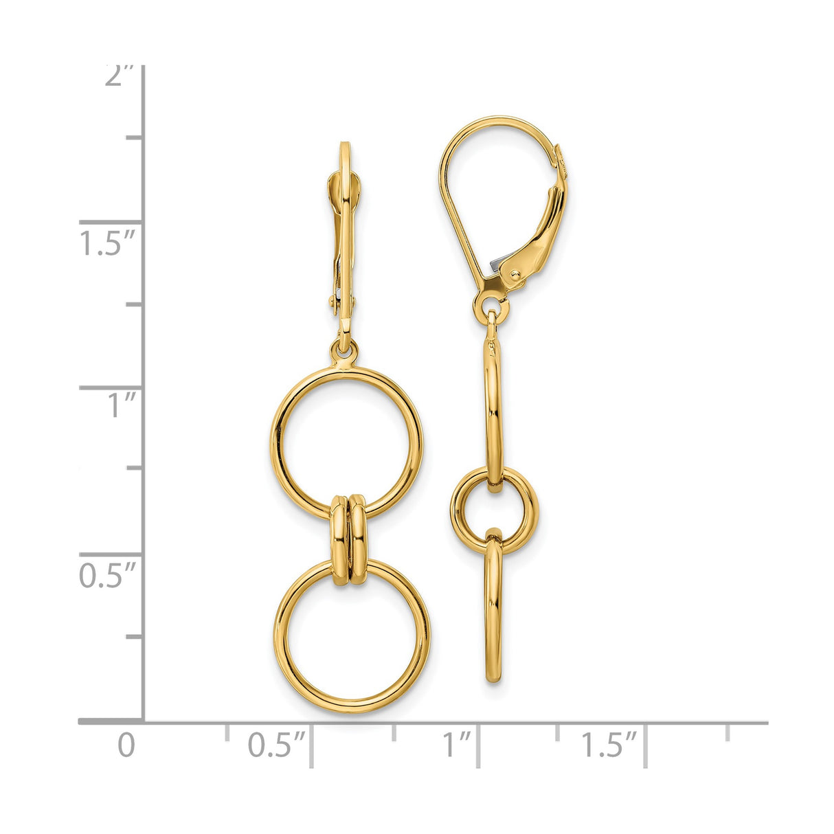 14k Yellow Gold Dangle Earrings with Interlocking Open Circle Links, Geometric Design