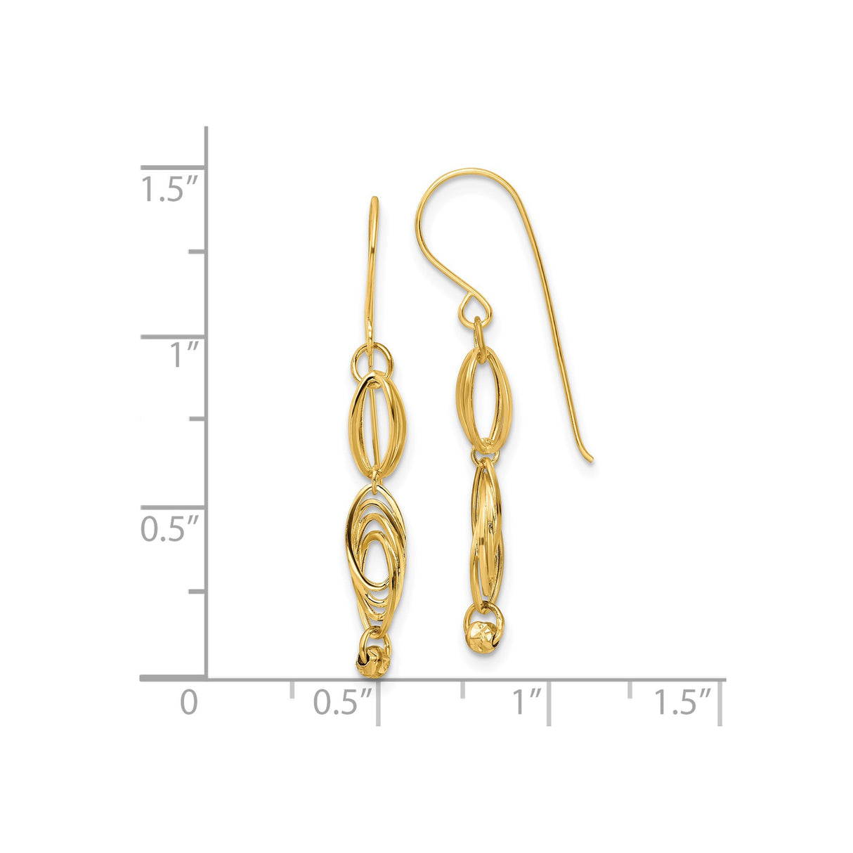 14k Yellow Gold Dangle Earrings with Interlocking Marquise Open Links and Textured Bead Accent