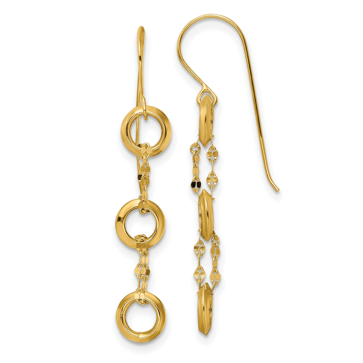 14k Yellow Gold Dangle Earrings with Polished Open Circles and Faceted Bead Accents