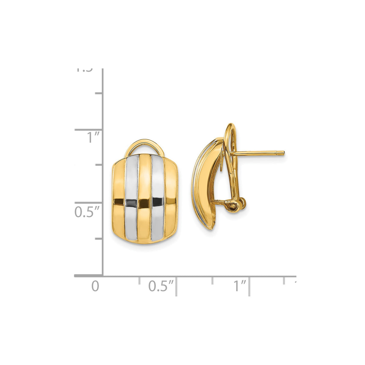 14k Yellow and Rhodium Gold Earrings, Domed Design with Polished Two-Tone Finish for Women