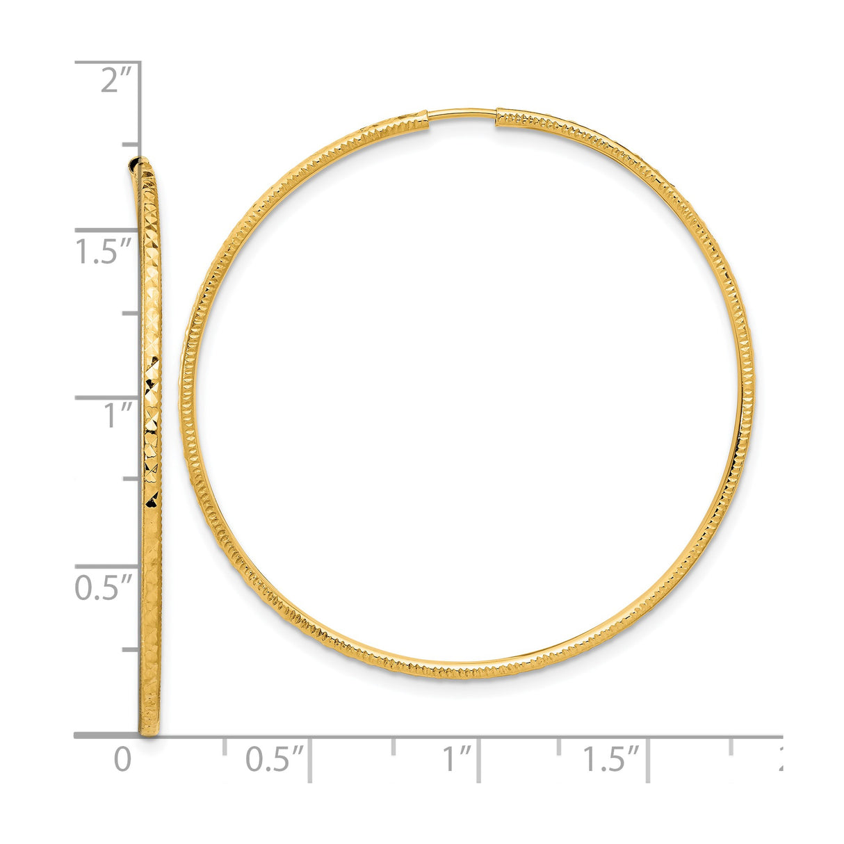 14k Yellow Gold Hoop Earrings, Large Diamond-Cut Textured Finish, Lightweight Fashion Jewelry for Women