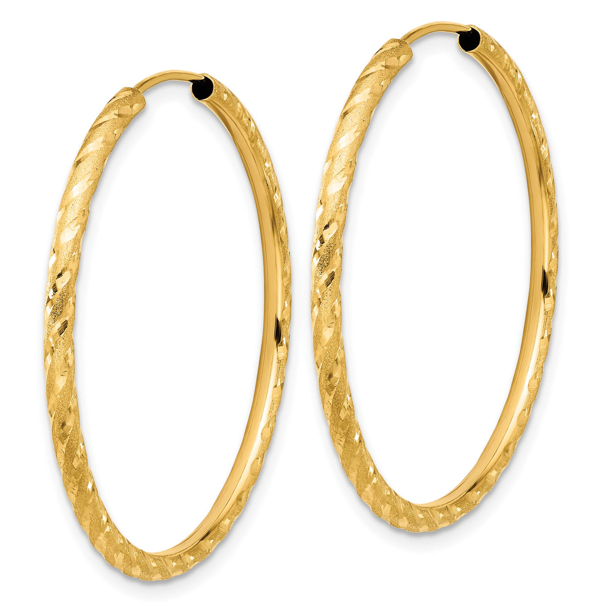 14k Yellow Gold Hoop Earrings, Twisted Diamond-Cut with Polished Satin Finish, Lightweight Style