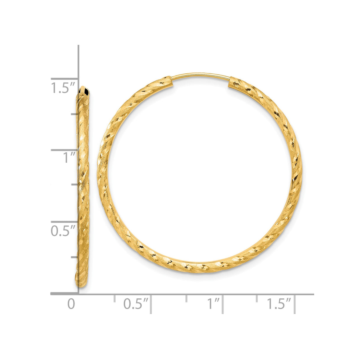 14k Yellow Gold Hoop Earrings, Twisted Diamond-Cut with Polished Satin Finish, Lightweight Style