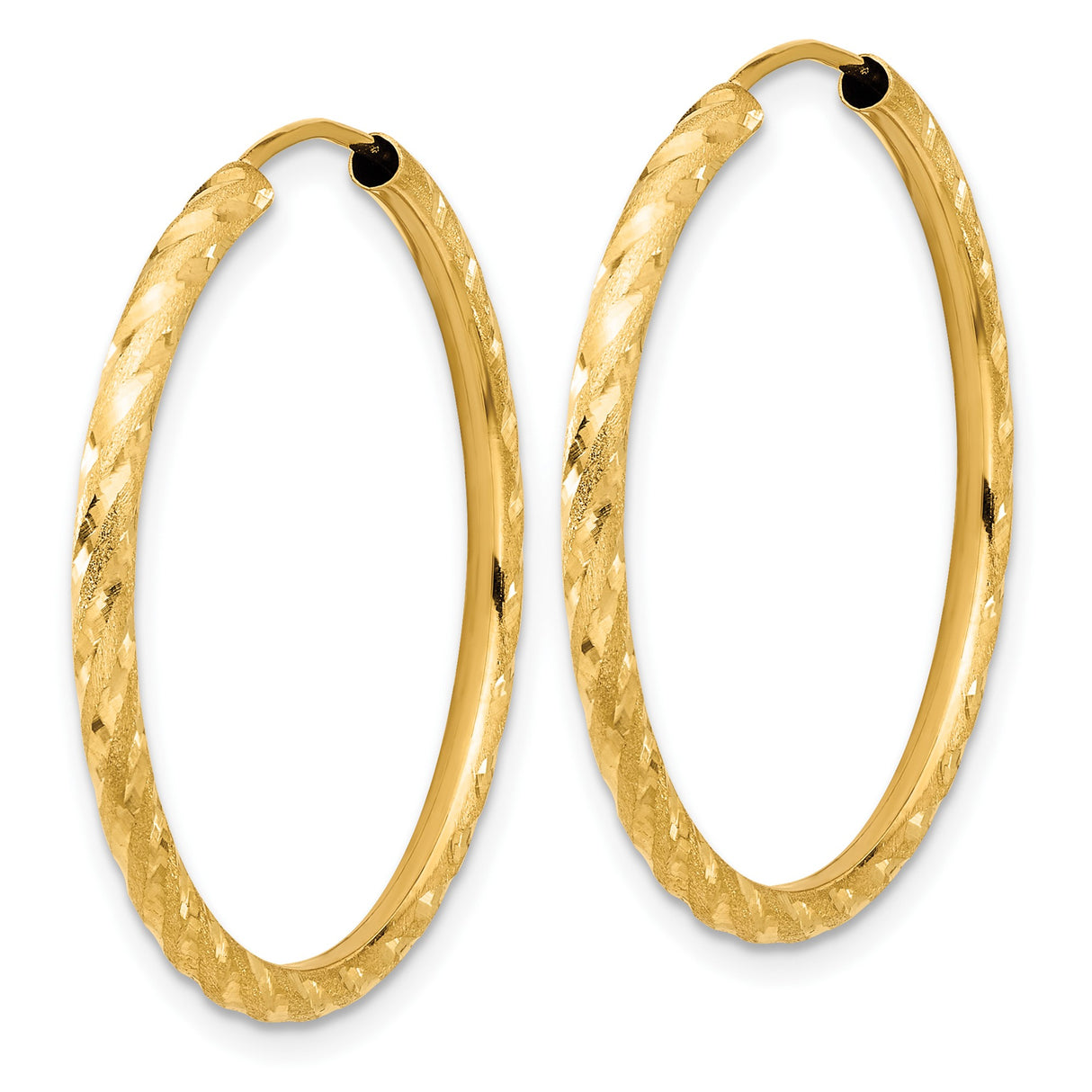 14k Yellow Gold Hoop Earrings, Textured Diamond Cut Twisted Design with Hinged Clasp