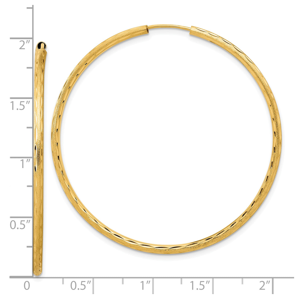 14k Yellow Gold Hoop Earrings, Large Textured Diamond Cut Round Hoops for Women