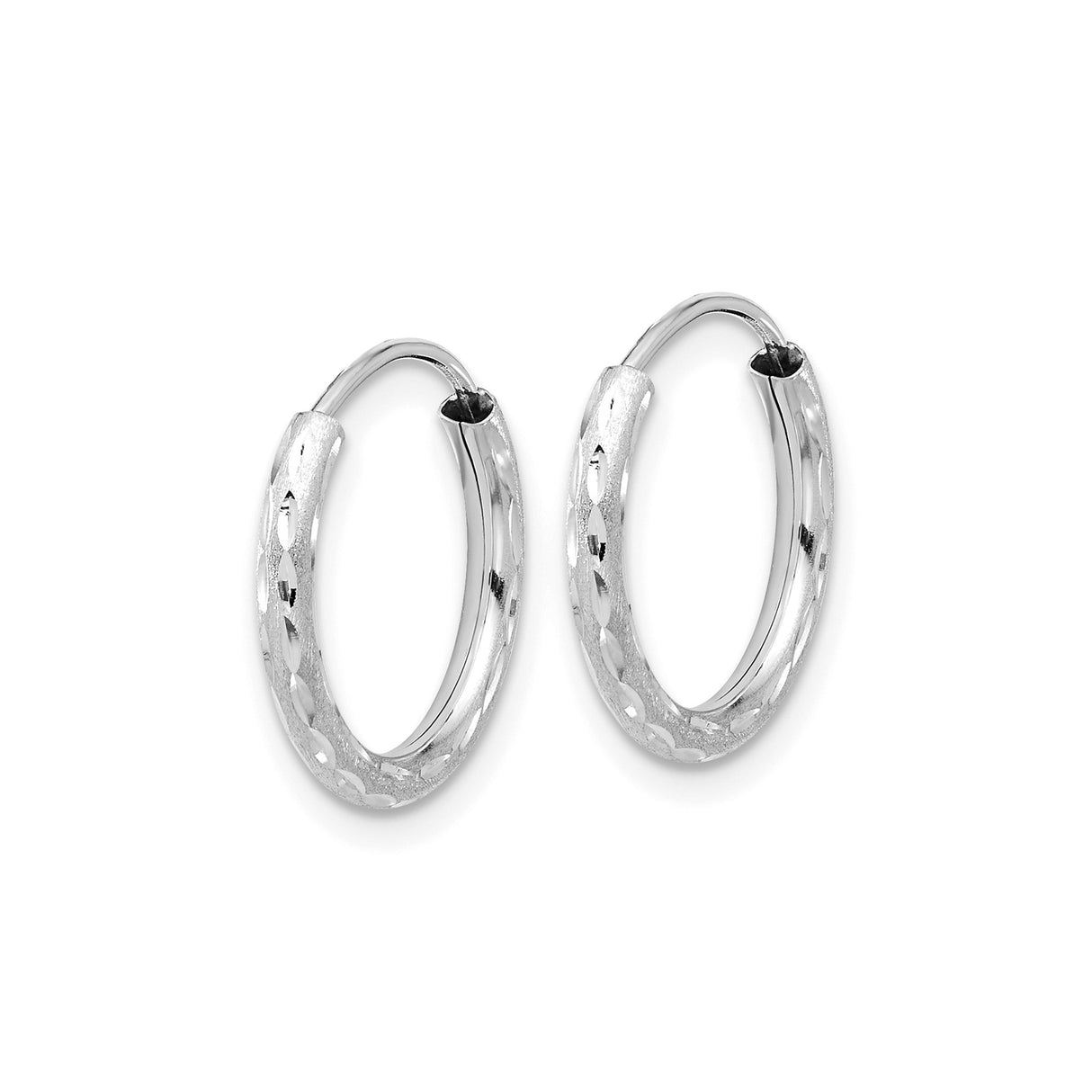 14k White Gold Hoop Earrings with Diamond-Cut Finish, Lightweight Modern Design