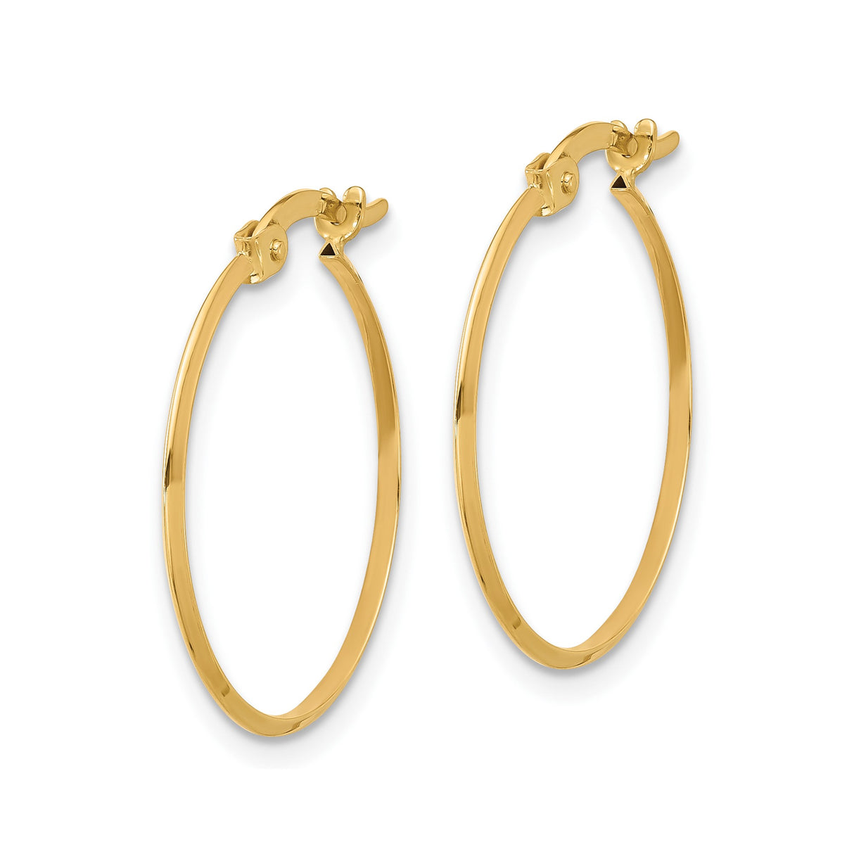 14k Yellow Gold Hoop Earrings, Polished Medium Round Hoops with Latch Back Closure