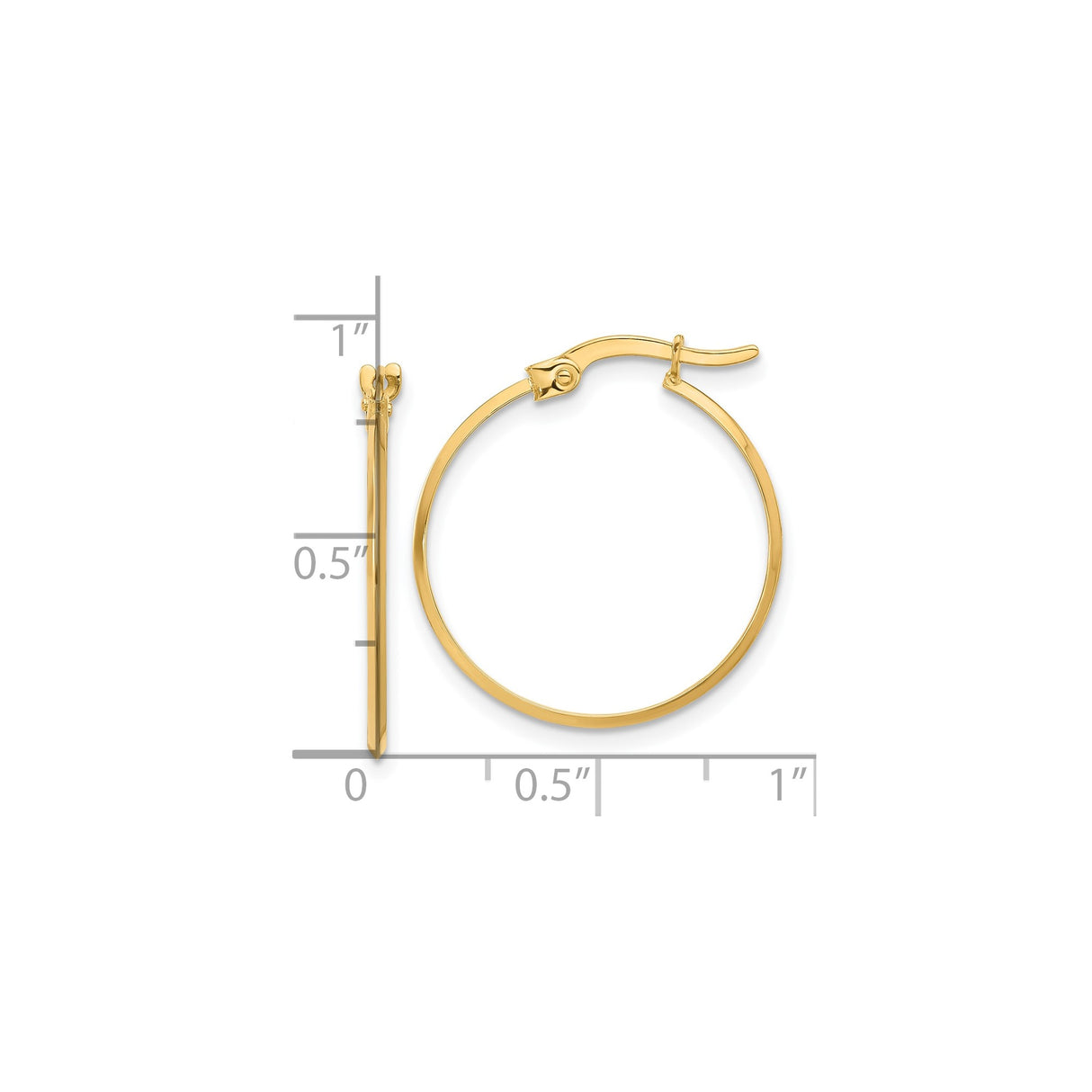 14k Yellow Gold Hoop Earrings, Polished Medium Round Hoops with Latch Back Closure
