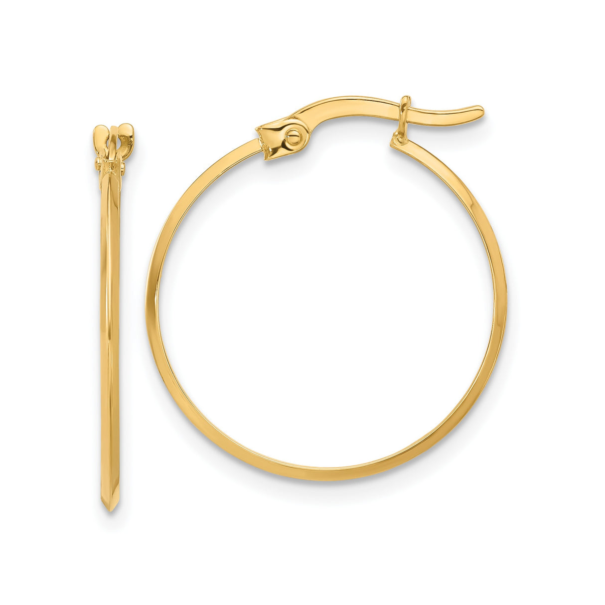 14k Yellow Gold Hoop Earrings, Polished Medium Round Hoops with Latch Back Closure
