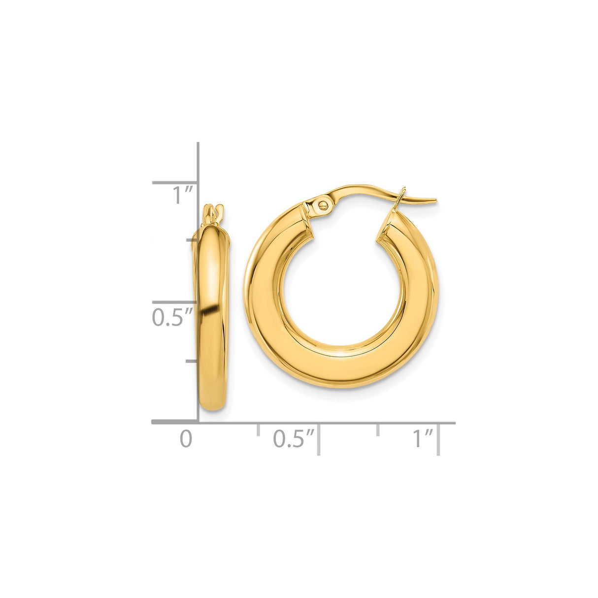 14k Yellow Gold Hoop Earrings, Chunky Rounded Tube Design, Bold Minimalist Style for Women