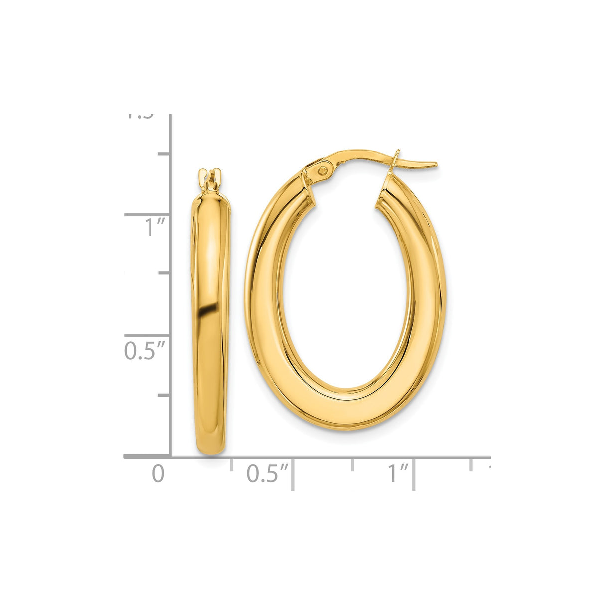 14k Yellow Gold Oval Hoop Earrings, Polished Smooth Finish, Lightweight Minimalist Design