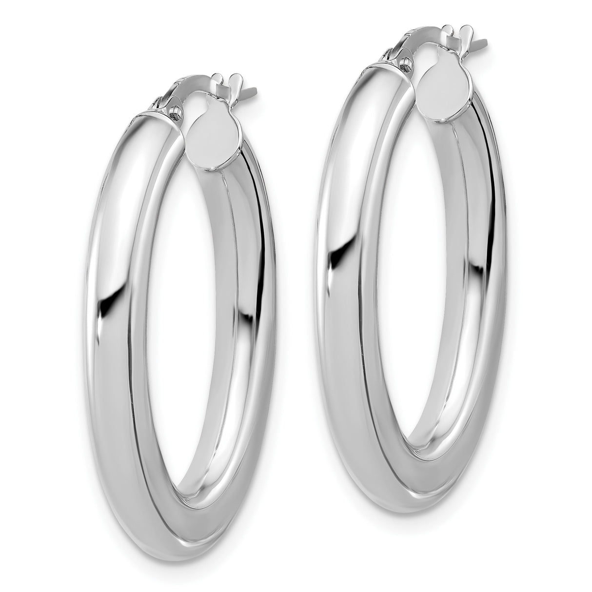 14k White Gold Oval Hoop Earrings, Polished Minimalist Design for Women