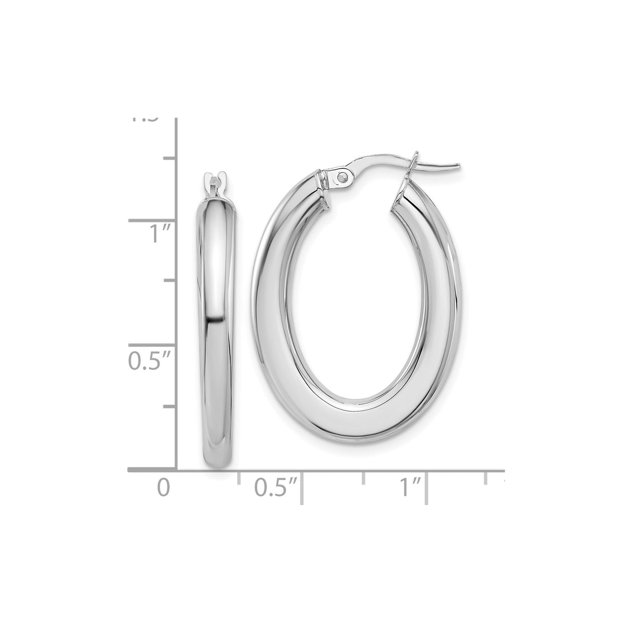 14k White Gold Oval Hoop Earrings, Polished Minimalist Design for Women