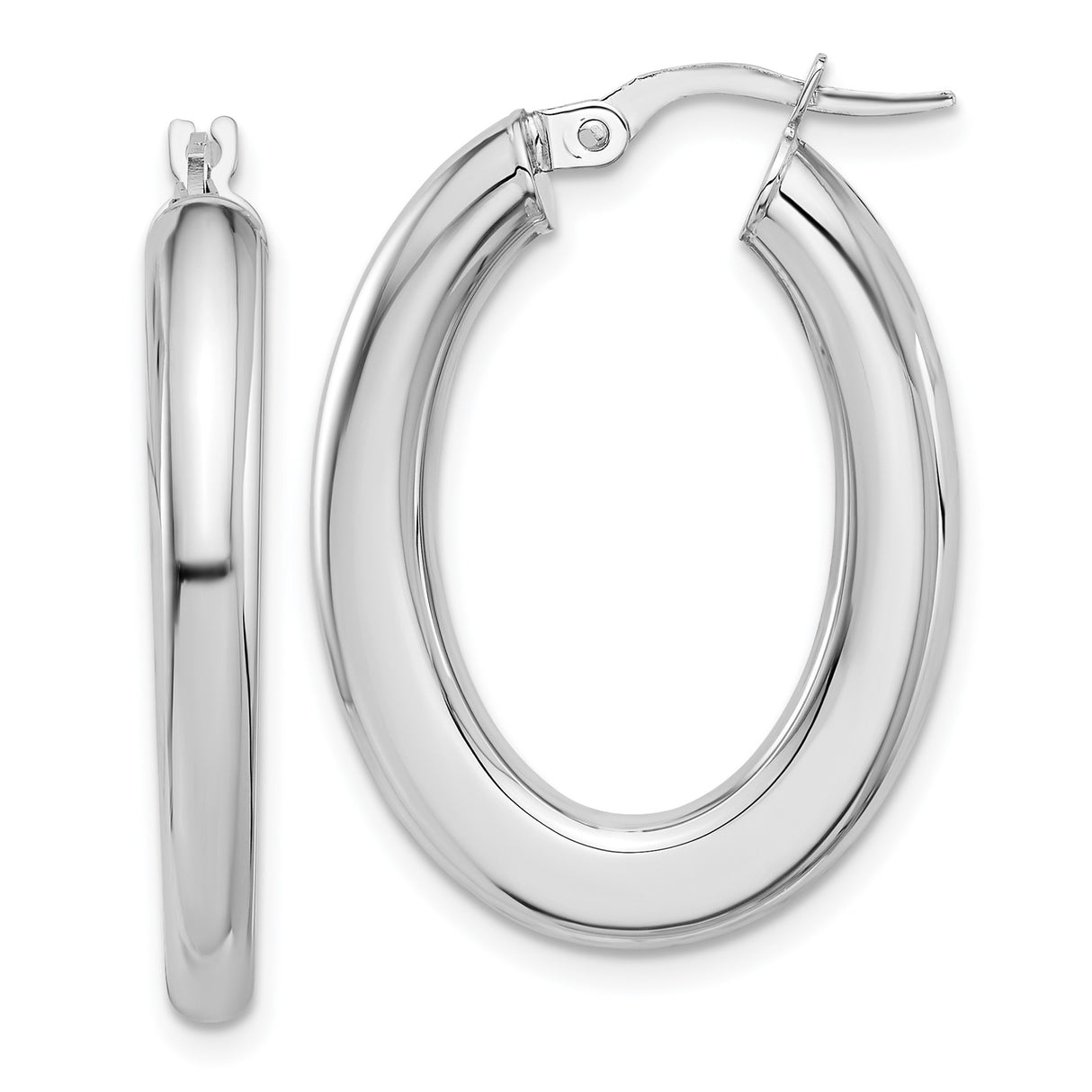 14k White Gold Oval Hoop Earrings, Polished Minimalist Design for Women