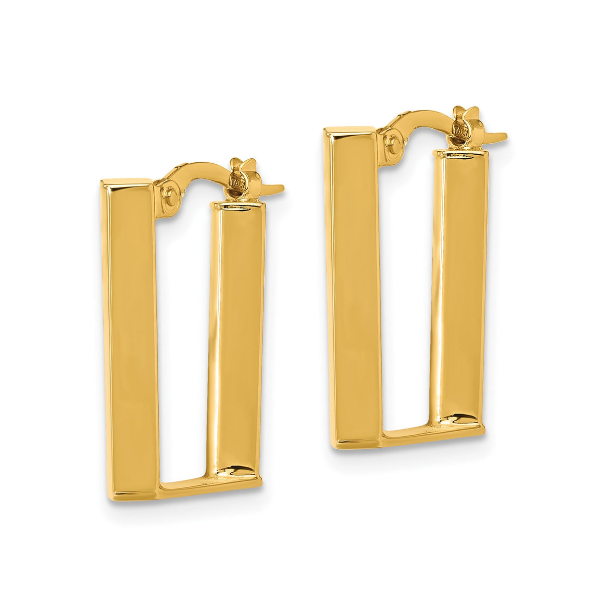 14k Yellow Gold Rectangular Hoop Earrings, Polished U-Shaped Minimalist Style for Women