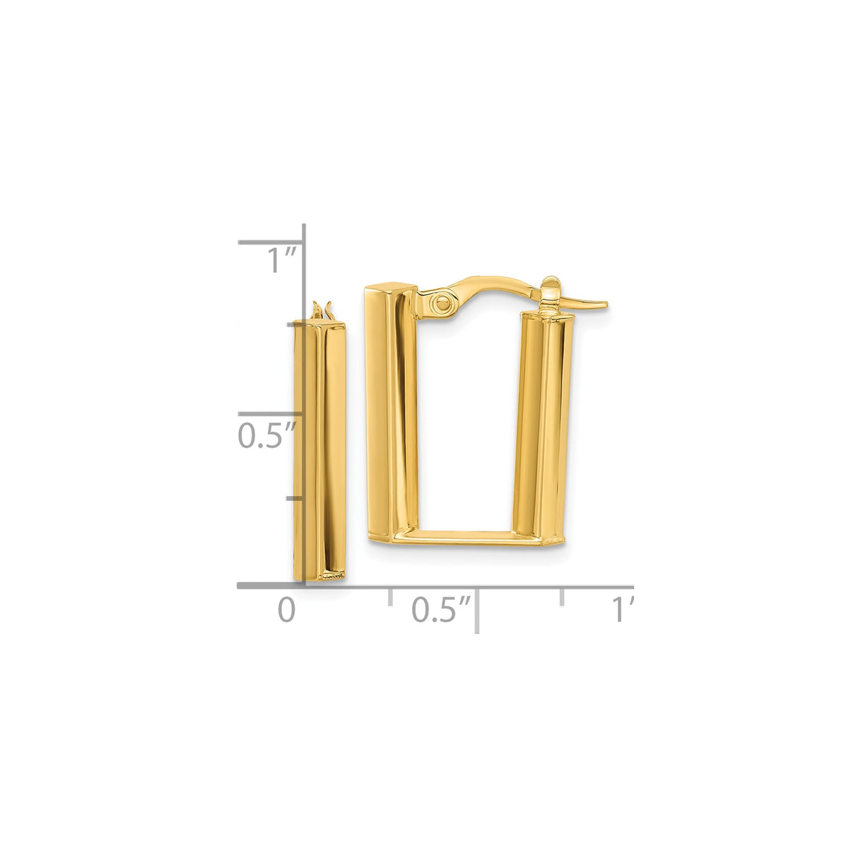 14k Yellow Gold Rectangular Hoop Earrings, Polished U-Shaped Minimalist Style for Women