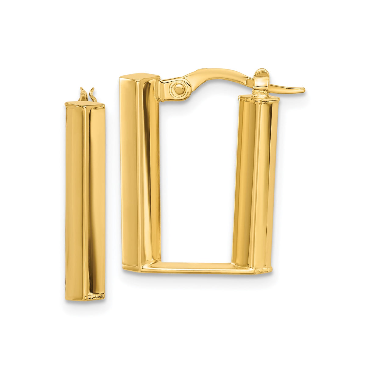 14k Yellow Gold Rectangular Hoop Earrings, Polished U-Shaped Minimalist Style for Women