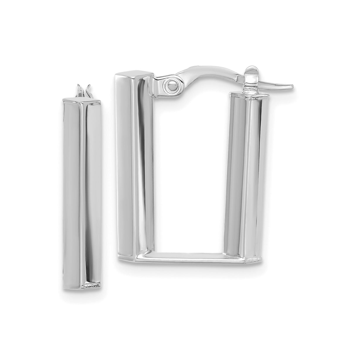 14k White Gold Square Hoop Earrings, Modern Geometric Minimalist Design for Women