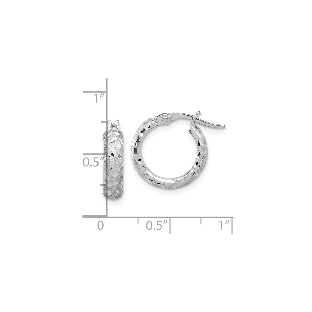 14k White Gold Hoop Earrings, Diamond Cut Textured Design, Geometric Style for Women