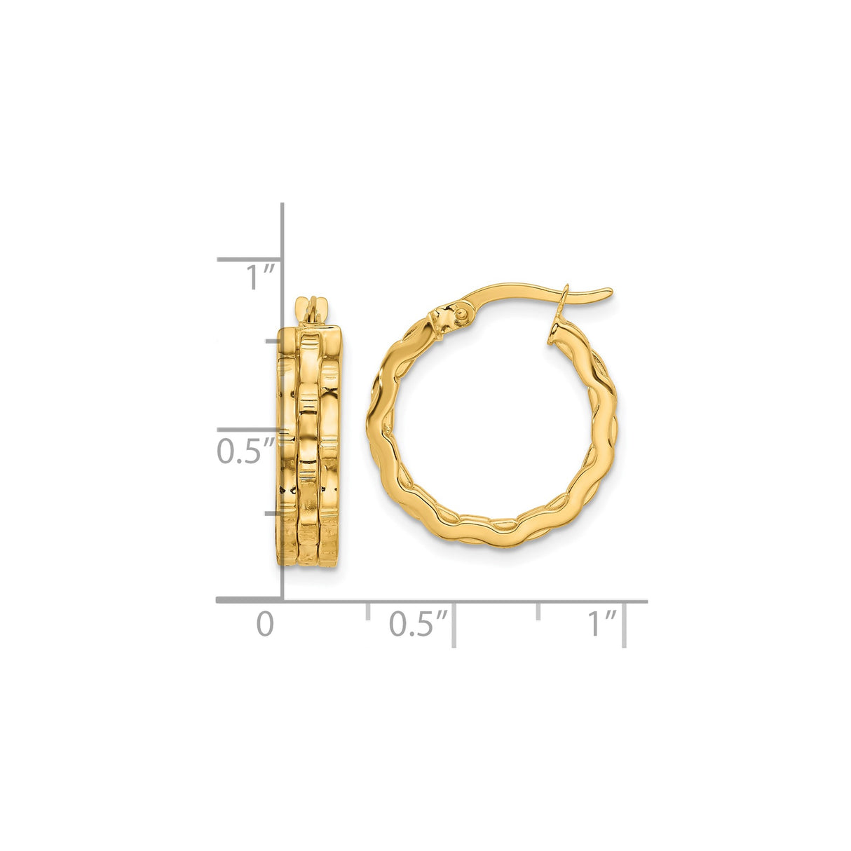 14k Yellow Gold Hoop Earrings with Bamboo Texture and Textured Organic Design