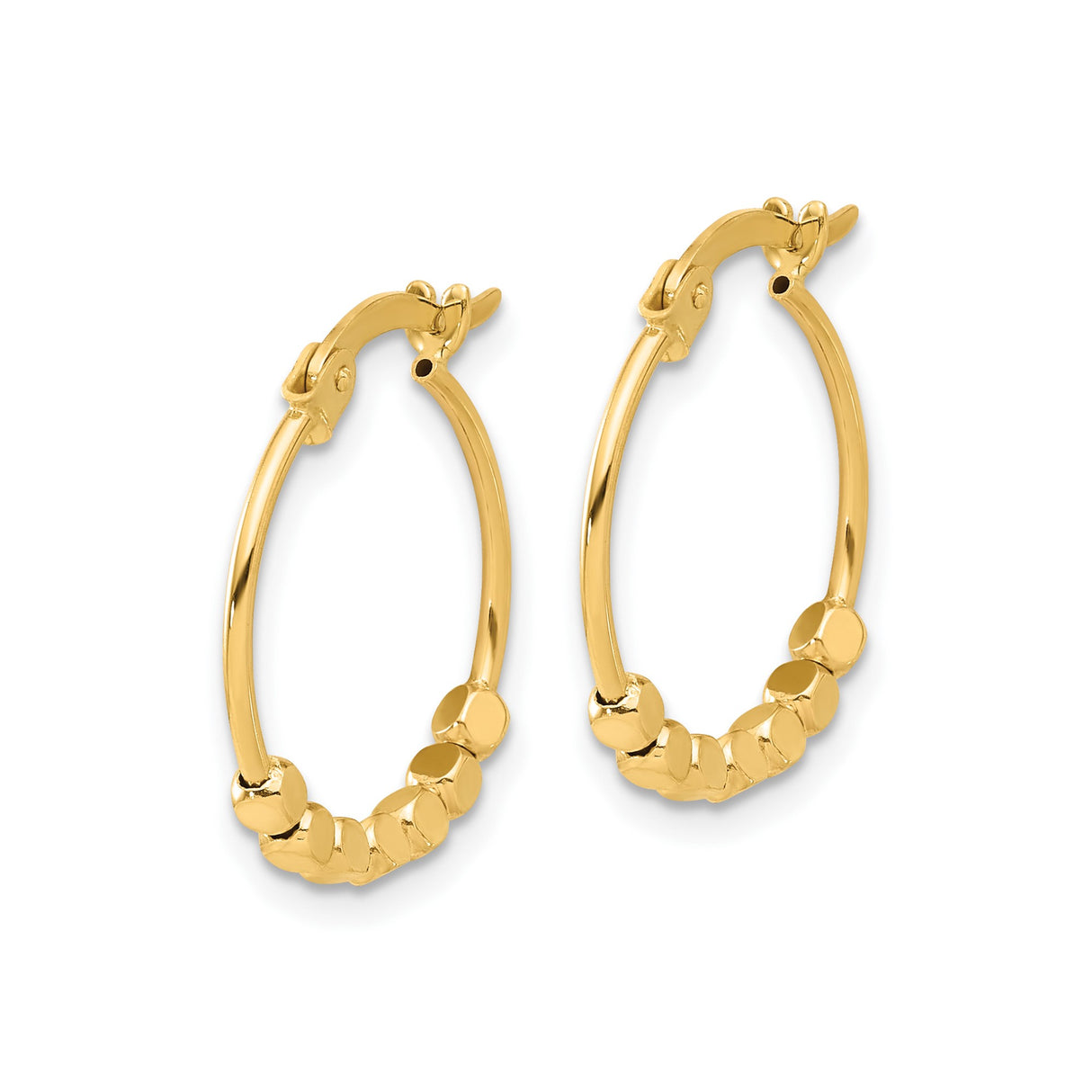 14k Yellow Gold Hoop Earrings with Polished Square Beads, Minimalist Lightweight Design