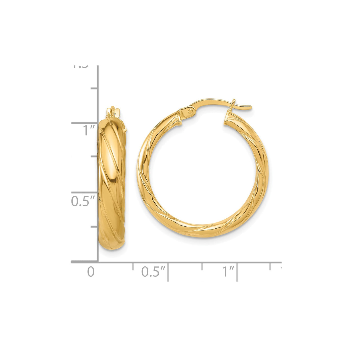 14k Yellow Gold Hoop Earrings with Twisted Rope Design and Polished Finish