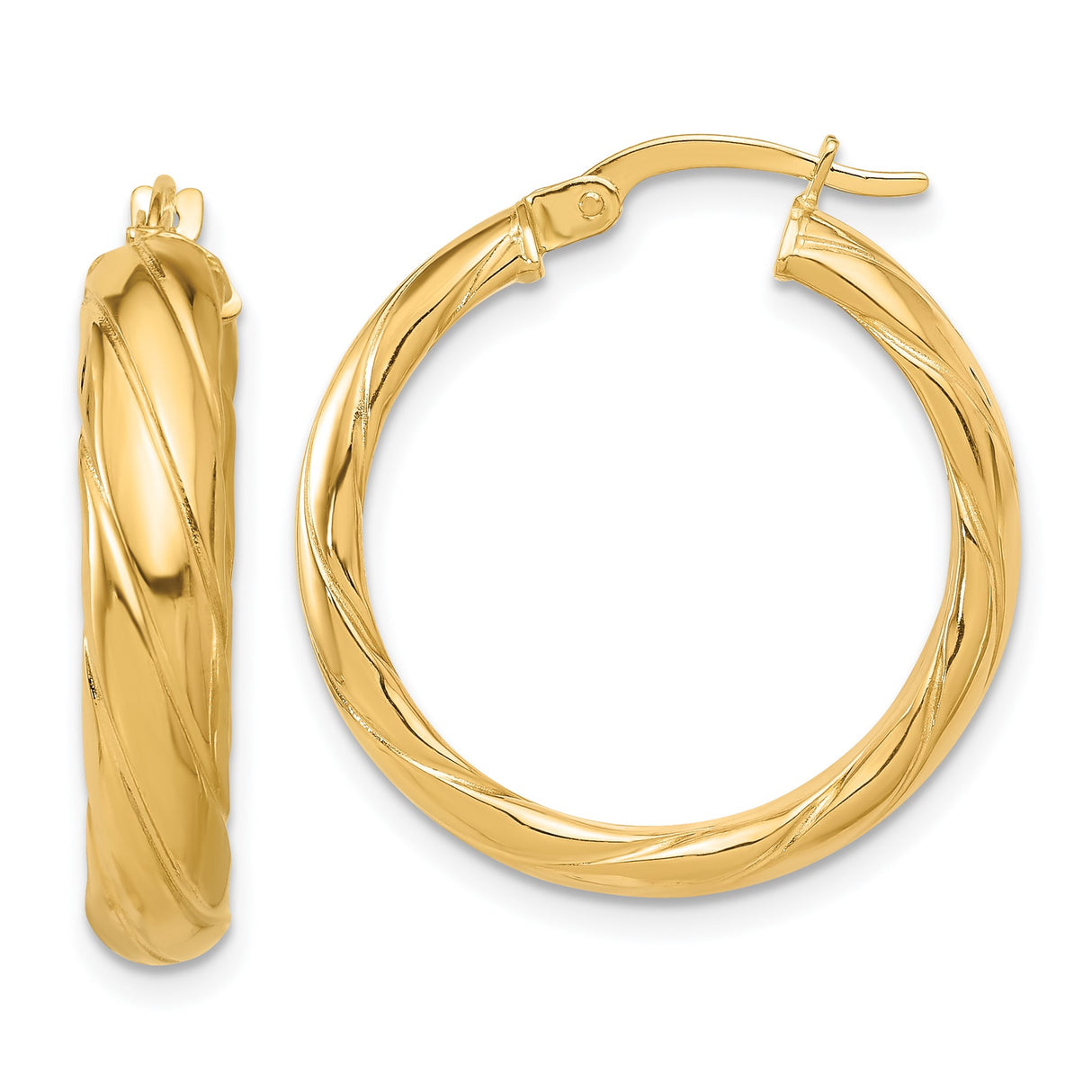 14k Yellow Gold Hoop Earrings with Twisted Rope Design and Polished Finish