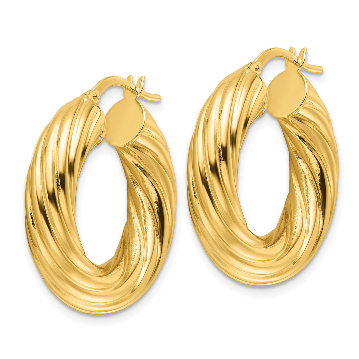 14k Yellow Gold Chunky Twisted Hoop Earrings with Bold Rope Design and High Shine Finish