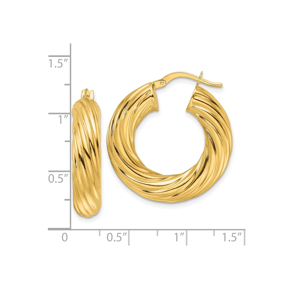 14k Yellow Gold Chunky Twisted Hoop Earrings with Bold Rope Design and High Shine Finish