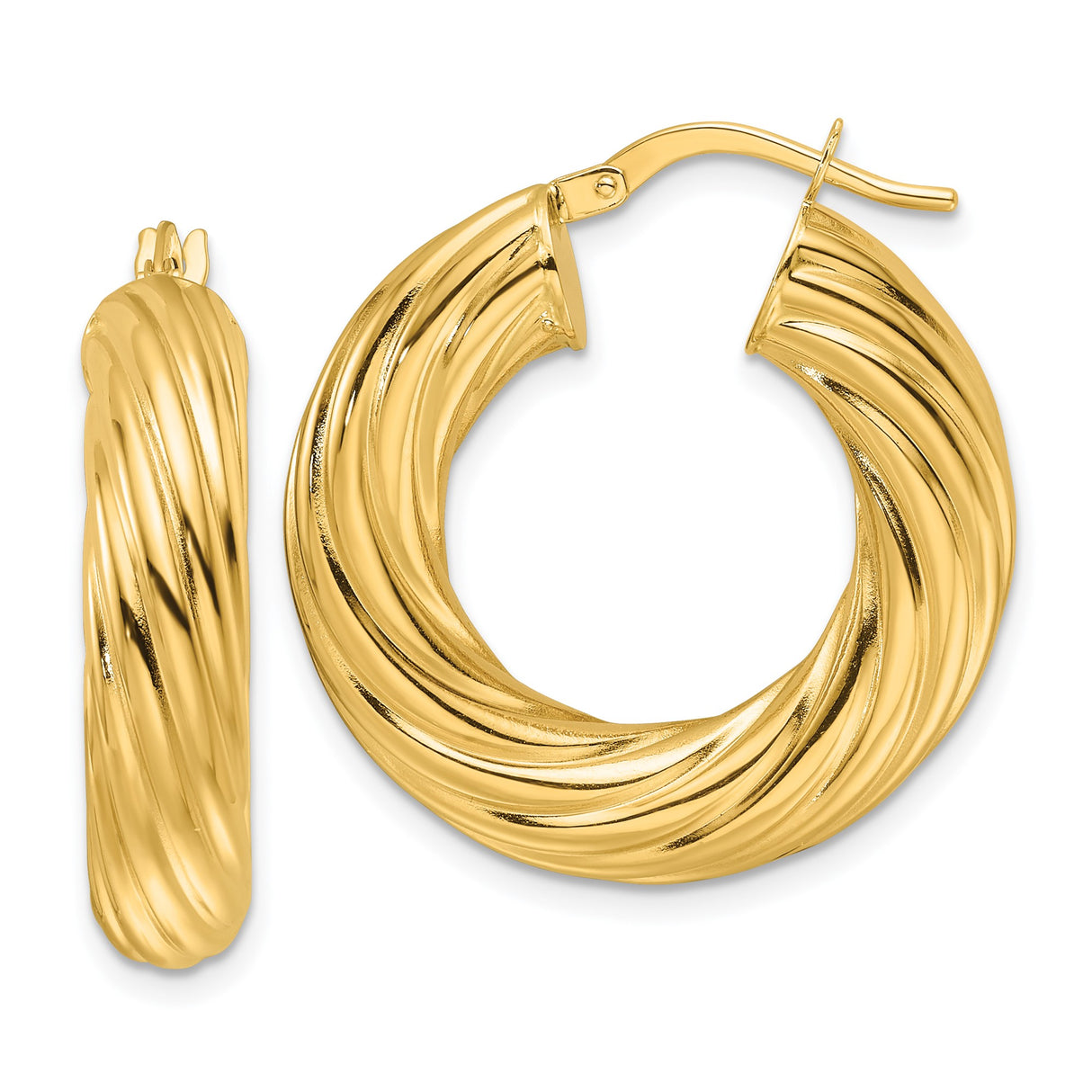 14k Yellow Gold Chunky Twisted Hoop Earrings with Bold Rope Design and High Shine Finish