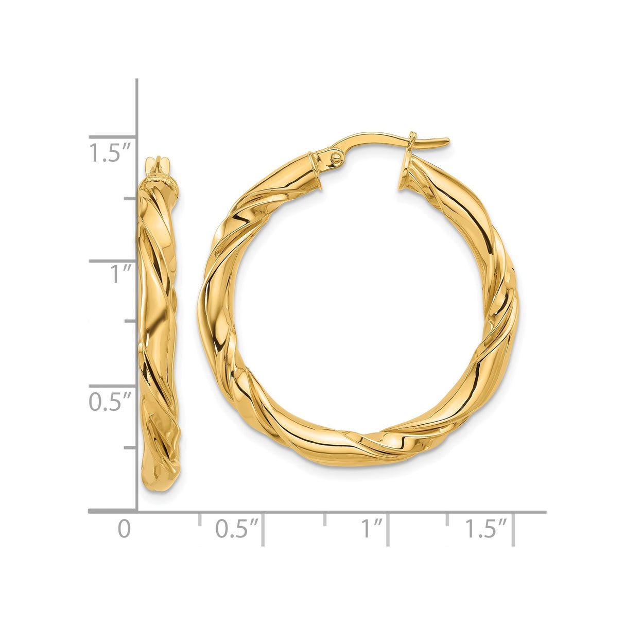 14k Yellow Gold Hoop Earrings with Twisted Braided Design and High-Polish Finish