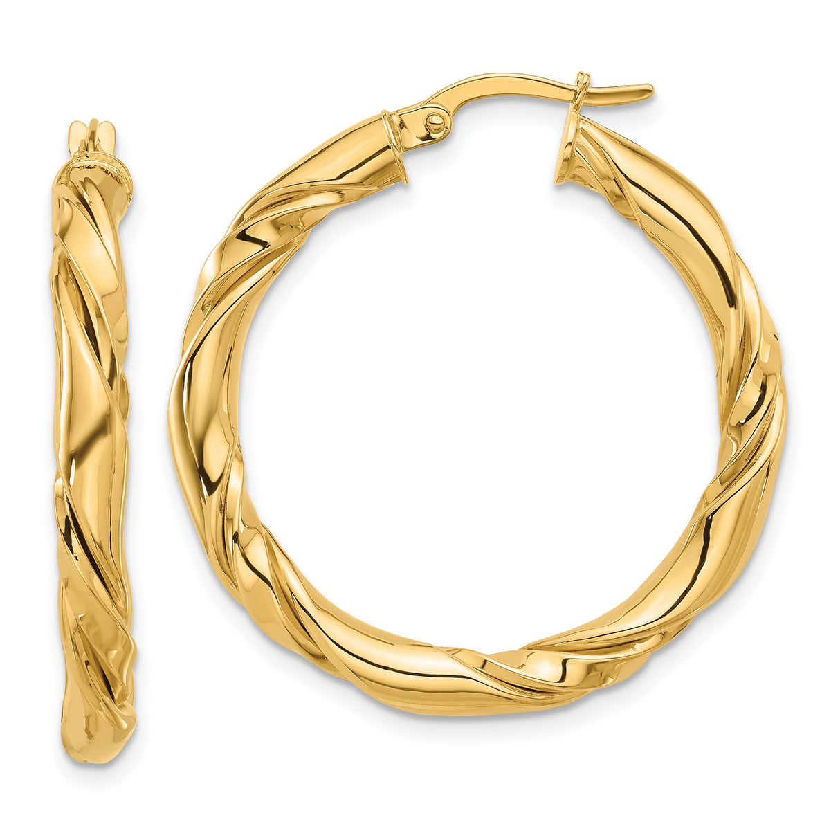 14k Yellow Gold Hoop Earrings with Twisted Braided Design and High-Polish Finish