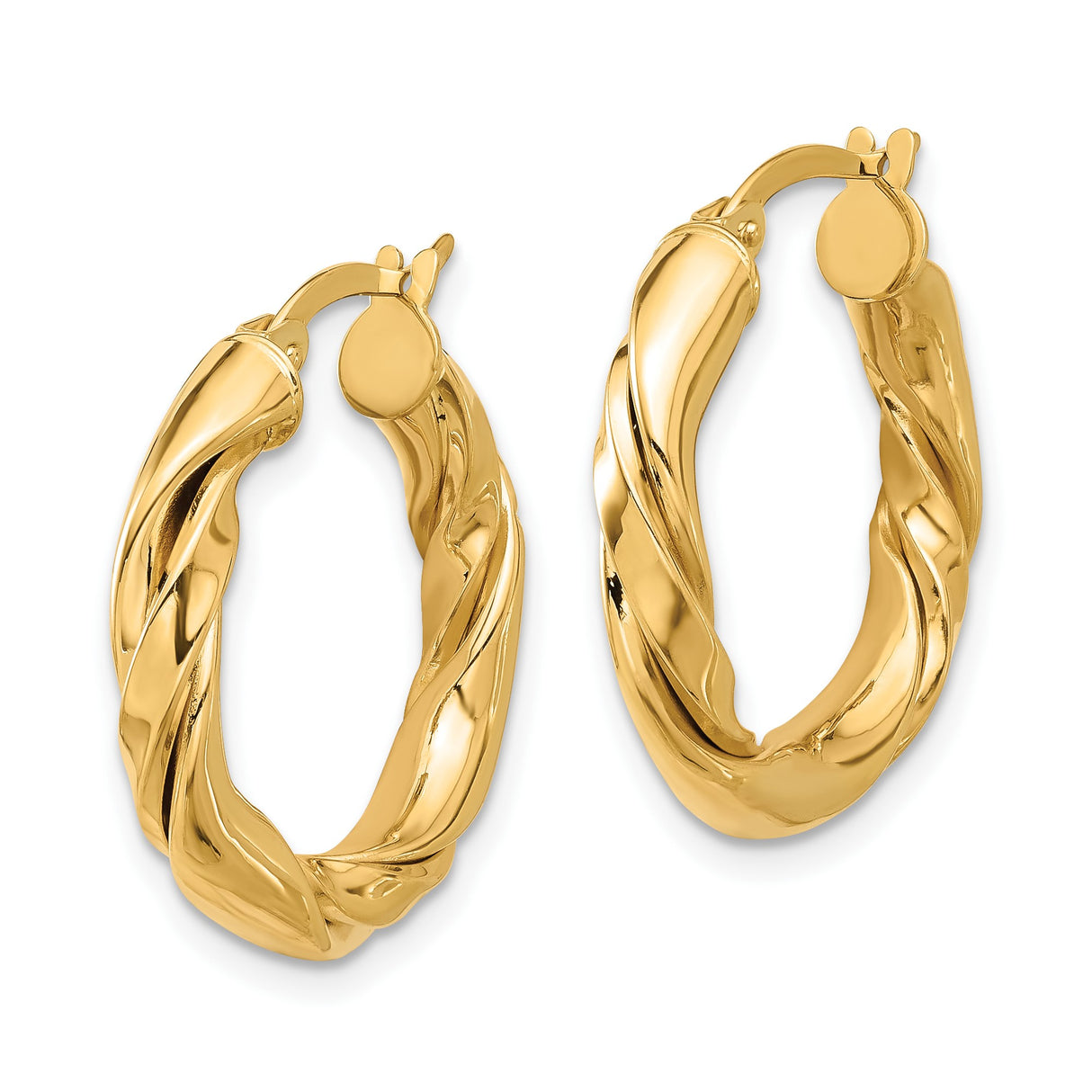 14k Yellow Gold Hoop Earrings, Twisted Braided Polished Design for Women