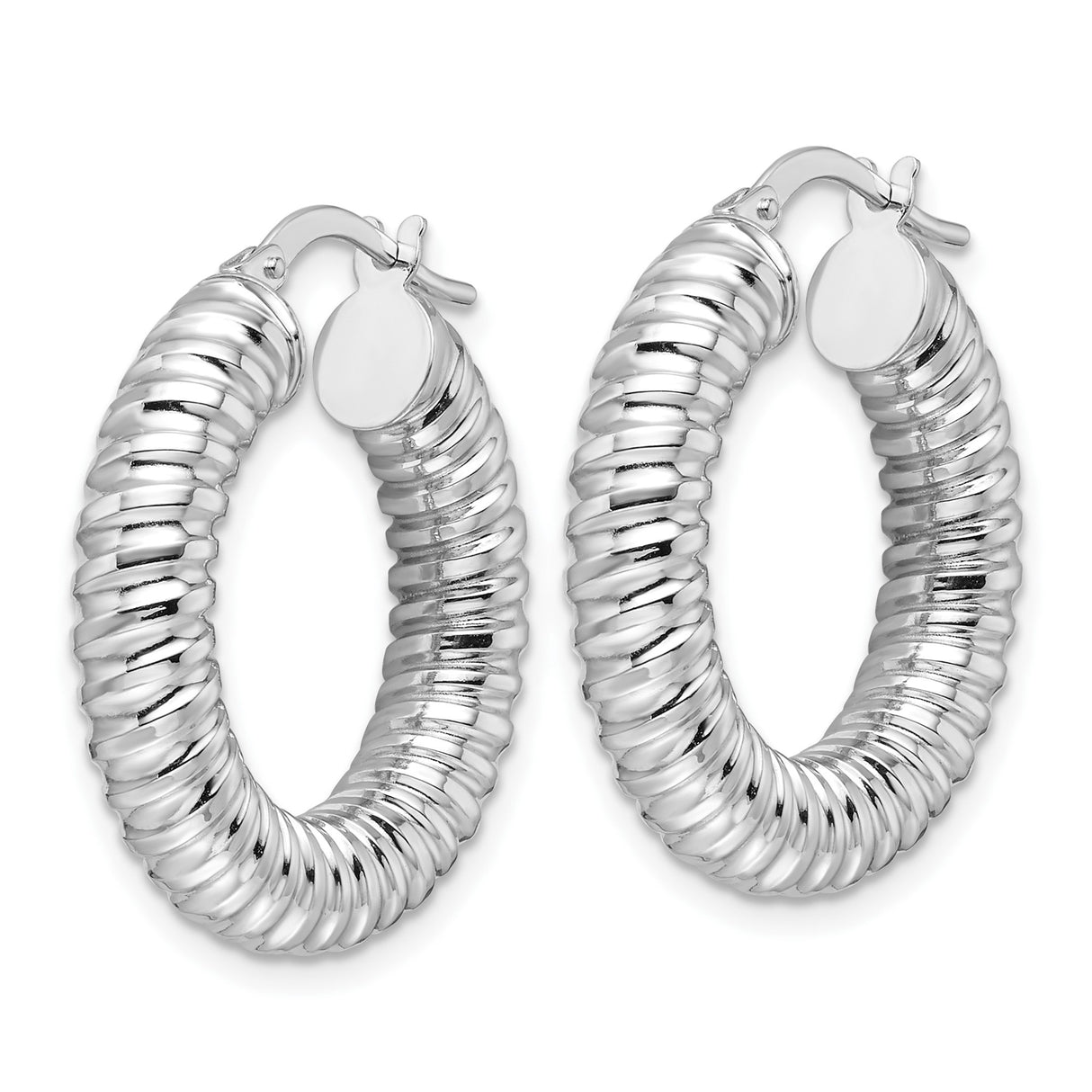 14k White Gold Twisted Hoop Earrings with Bold Ribbed Spiral Design