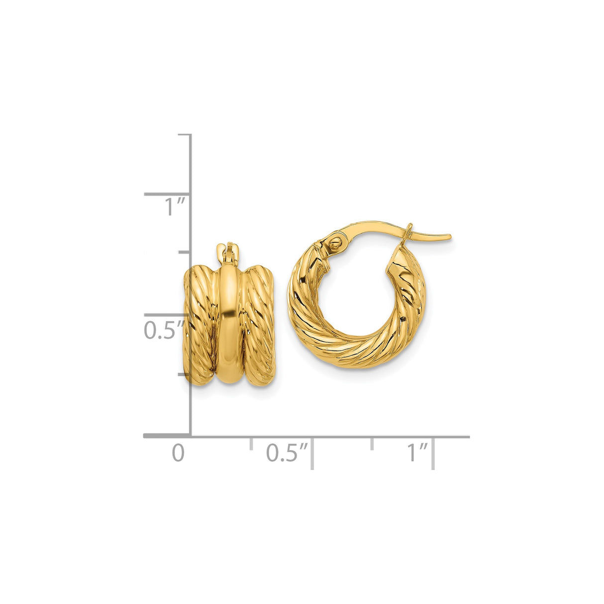 14k Yellow Gold Twisted Hoop Earrings with Polished and Textured Rope Design for Women