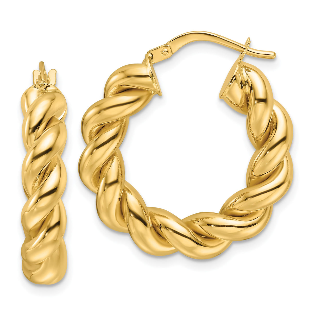 14k Yellow Gold Twisted Hoop Earrings, Bold Rope Style Statement Hoops for Women