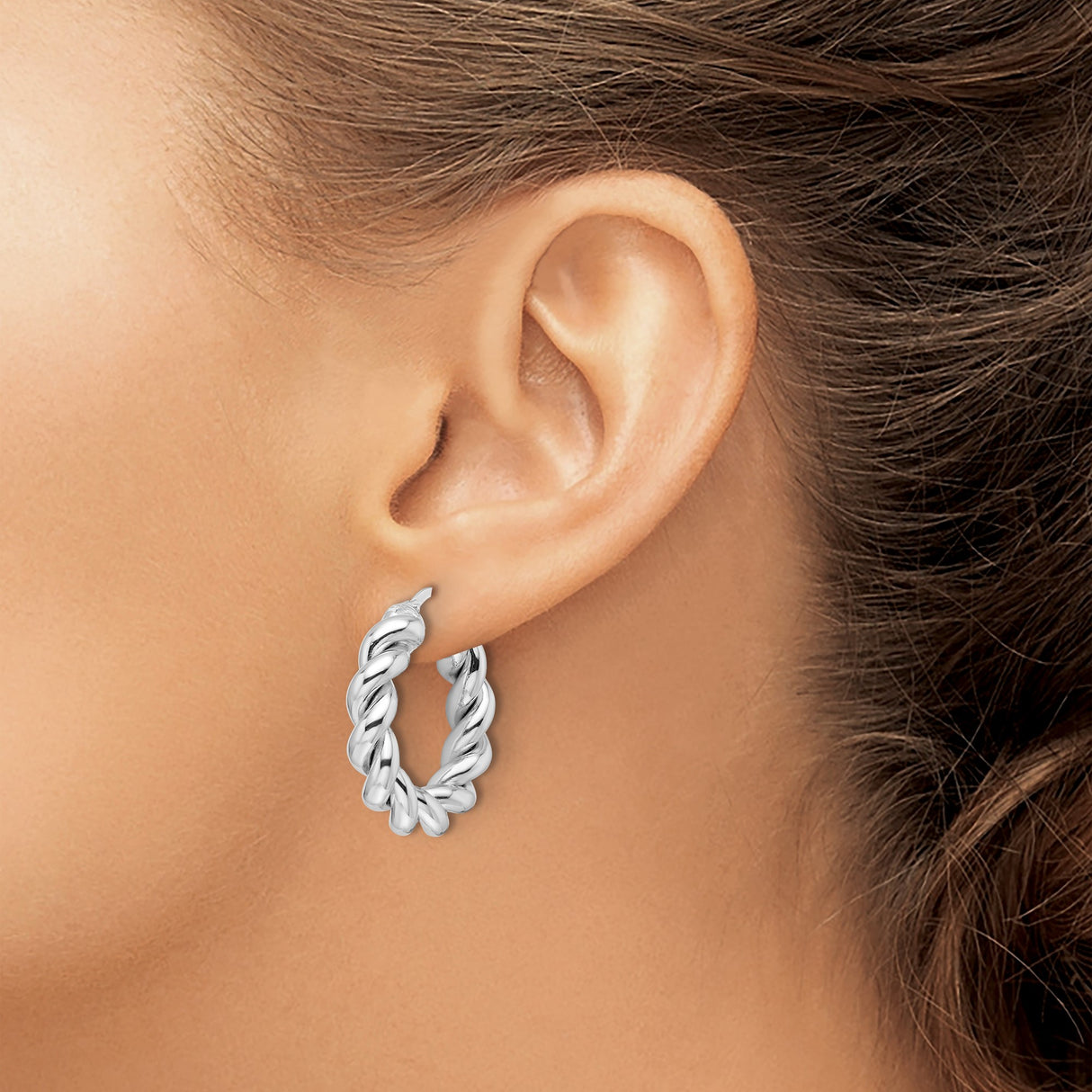 14k White Gold Twisted Hoop Earrings, Chunky Rope Style, Bold Modern Statement Hoops for Women