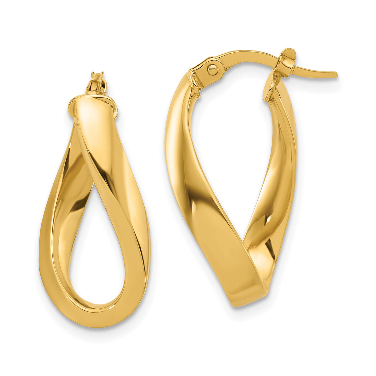 14k Yellow Gold Twisted Teardrop Hoop Earrings, Modern Flowing Oval Design for Women