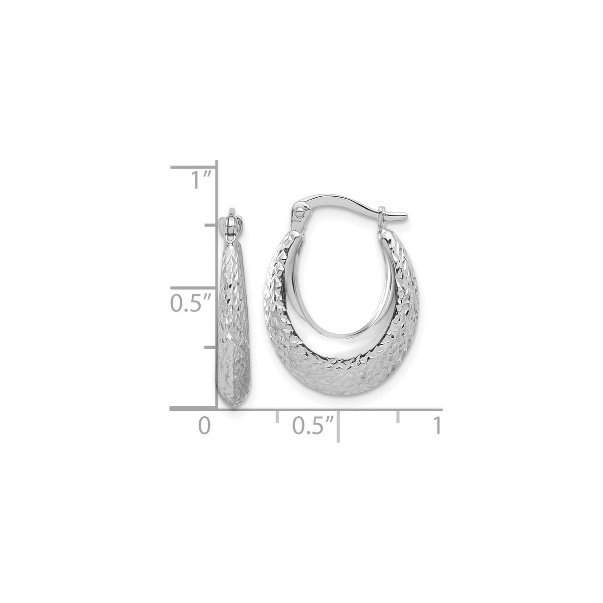 14k White Gold Teardrop Hoop Earrings, Textured Diamond Cut, Lightweight Modern Design